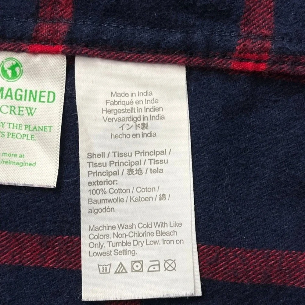 J. Crew Mens Slim Flannel Shirt Navy Blue Red Plaid Windowpane Men's  Sz Small‎